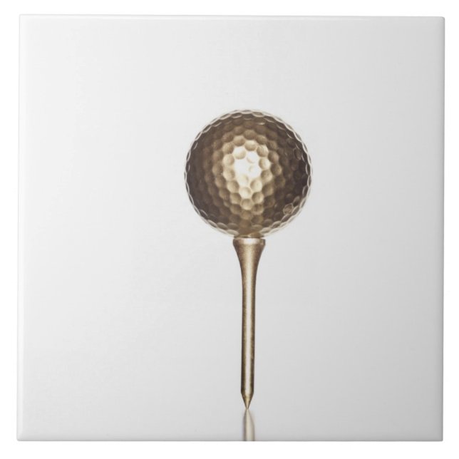 Gold golf ball and tee ceramic tile (Front)