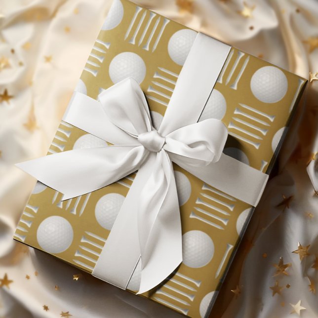 Gold Golf Ball and Tee Gift  Wrapping Paper (Creator Uploaded)