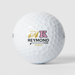 Gold Golf Cart - Bold K Pink Initial Mark Balls