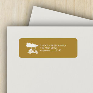 Gold Golf Cart with Christmas Tree Return Address Label