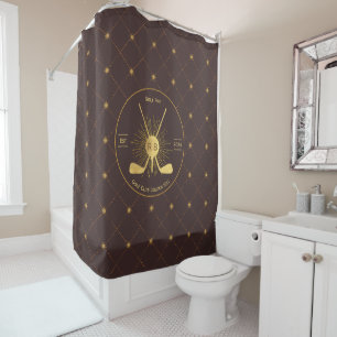 Gold Golf Clubs Shower Curtain