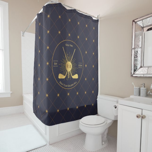 Gold Golf Clubs Shower Curtain (In Situ)