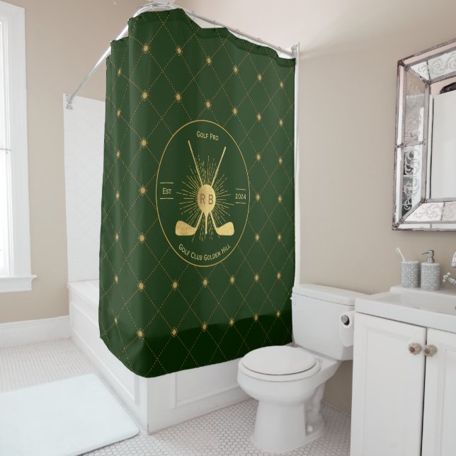 Gold Golf Clubs Shower Curtain (In Situ)