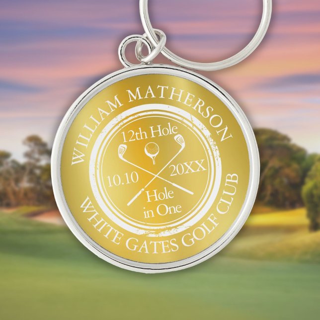 Gold Golf Hole in One Classic Personalised Key Ring (Gold Golf Hole in One Classic Personalized Keychain)