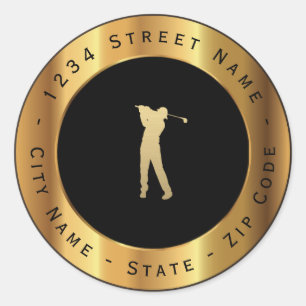 Gold Golf Player Return Address Label