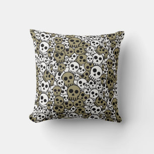 Gold Gothic Skull Pattern Print Cushion