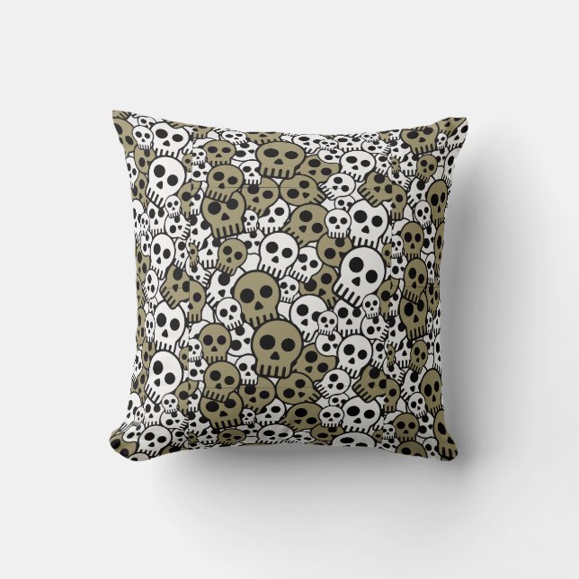 Gold Gothic Skull Pattern Print Cushion (Front)
