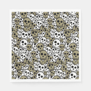 Gold Gothic Skull Pattern Print Napkin
