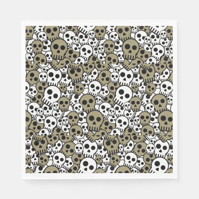 Gold Gothic Skull Pattern Print Napkin (Front)