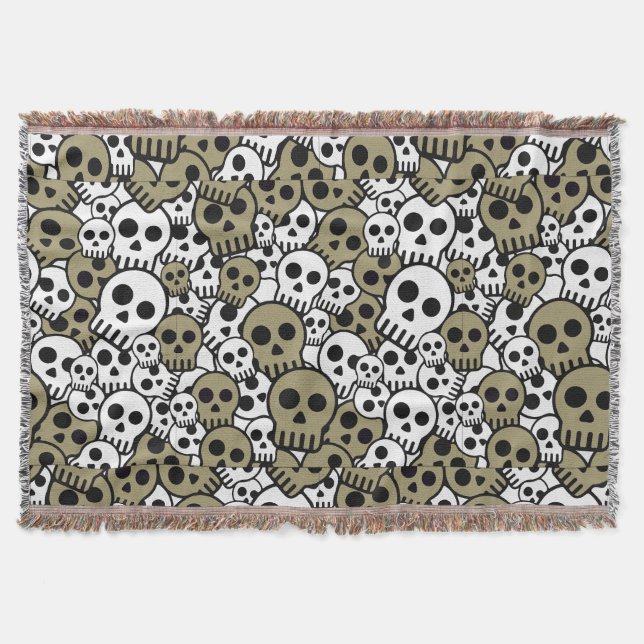 Gold Gothic Skull Pattern Print Throw Blanket (Front)