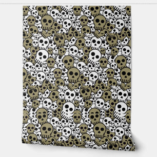 Gold Gothic Skull Pattern Print Wallpaper