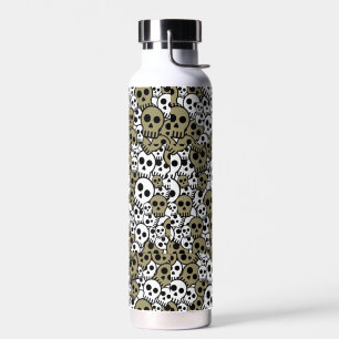 Gold Gothic Skull Pattern Print Water Bottle