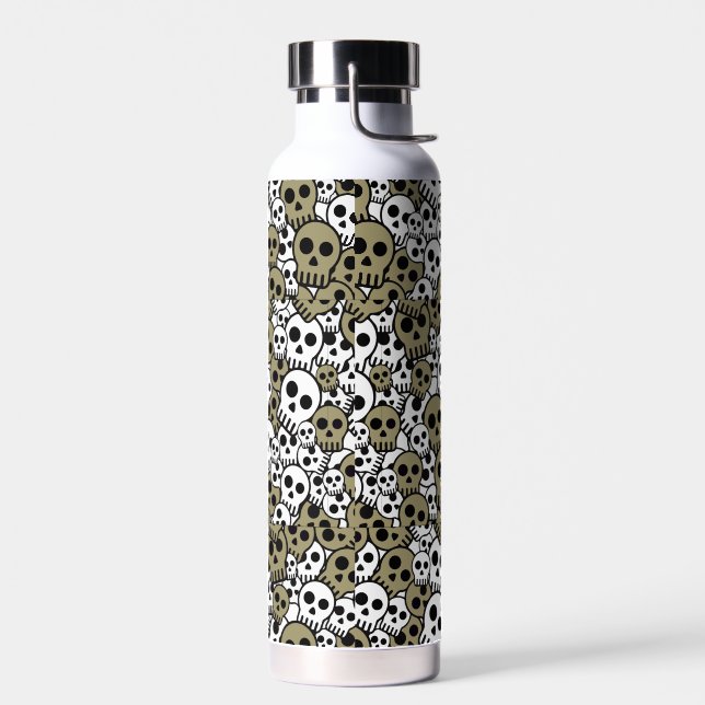 Gold Gothic Skull Pattern Print Water Bottle (Left)