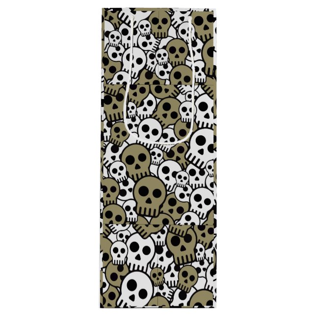 Gold Gothic Skull Pattern Print Wine Gift Bag (Front)
