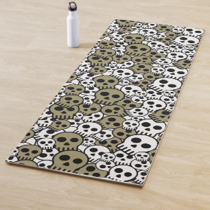 Gold Gothic Skull Pattern Print Yoga Mat