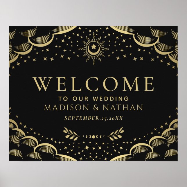 Gold Gothic Tarot Card Wedding Welcome Sign (Front)