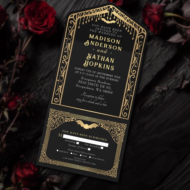 Gold Gothic Vampire Cathedral Wedding All In One Invitation (Creator Uploaded)