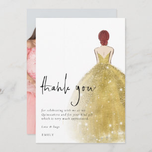 Gold Gown Photo Auburn Quinceañera Thank You Card