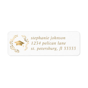 Gold Grad Cap and Wreath Graduation Return Address Return Address Label