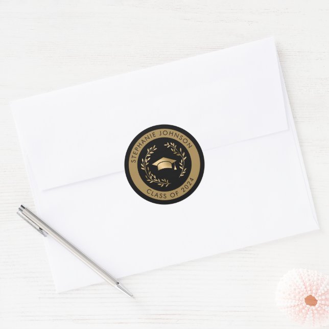 Gold Grad Cap Class of 2024 Graduation Classic Round Sticker (Envelope)