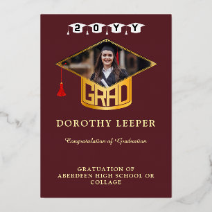 Gold Grad Cap & Photo Graduation Announcement