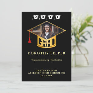 Gold Grad Cap & Photo Graduation Invitation