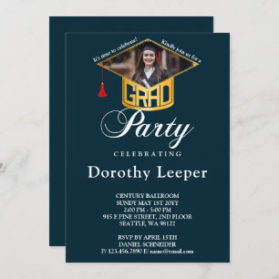 Gold Grad Cap & Photo Graduation Party Invitation