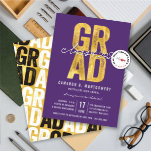 Gold GRAD Class of 2026 Stylish Graduation Party Invitation