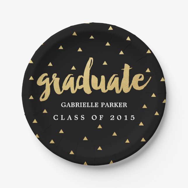 Gold Grad Faux Foil Graduation Party Plates (Front)