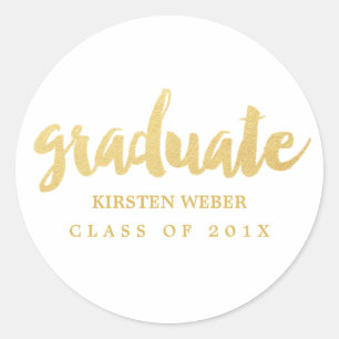 Gold Grad Graduation Sticker Labels White