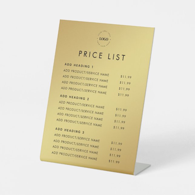 Gold Gradient Add Logo Price List Beauty Salon Pedestal Sign (Front)
