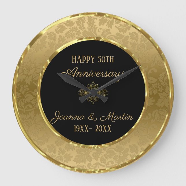 Gold Gradient damask And Swirl Large Clock (Front)