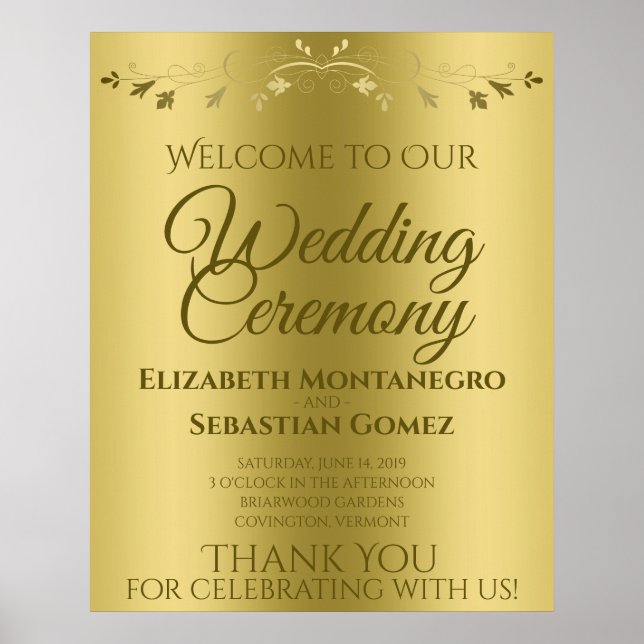 Gold Gradient Elegant Welcome to our Wedding Sign (Front)