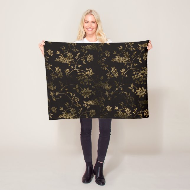 Gold Gradient Flowers Fleece Blanket (In Situ)