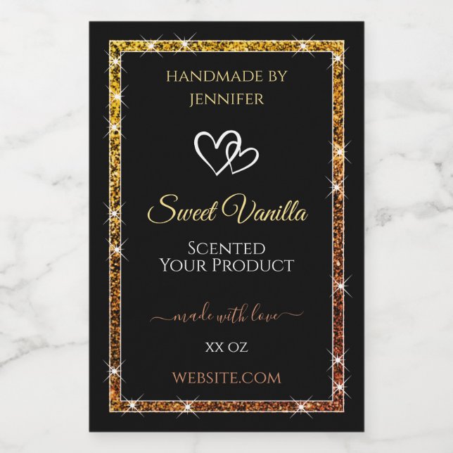 Gold Gradient Glitter Frame Black Product Labels (Single Label)