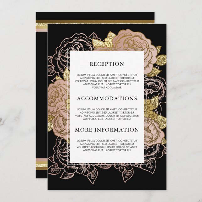 Gold Gradient & Glitter | Rose Gold Floral Guest Invitation (Front/Back)