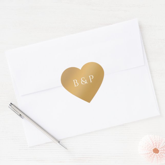 Gold Gradient Heart Couples Monogram Wedding Favor Sticker (Envelope)