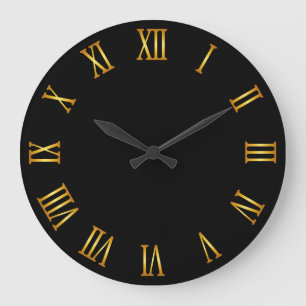 Gold Gradient Roman Numerals Black Large Clock