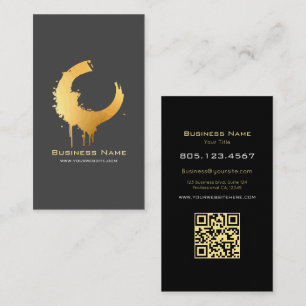 Gold Gradient Swirl Custom Editable with QR Code Business Card