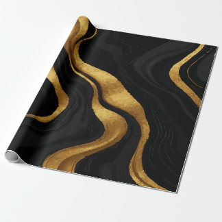 Gold Gradient Swirls on Black Pattern – Luxury Wrapping Paper