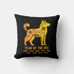 Gold Gradient Year Of The Dog Zodiac Black Cushion