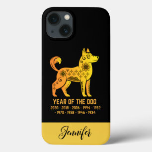 Gold Gradient Year Of The Dog Zodiac Name Black iPhone 13 Case