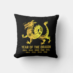 Gold Gradient Year Of The Dragon Zodiac Black Cushion