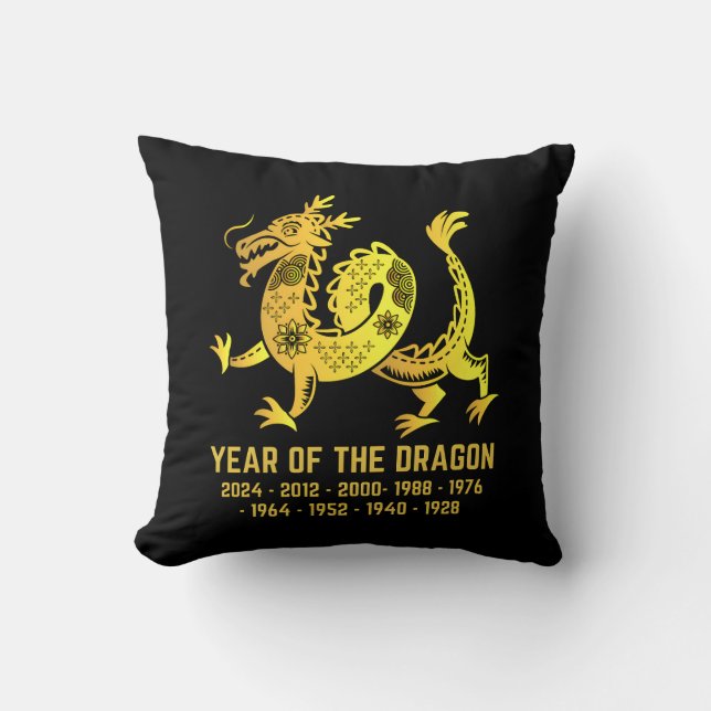 Gold Gradient Year Of The Dragon Zodiac Black Cushion (Front)