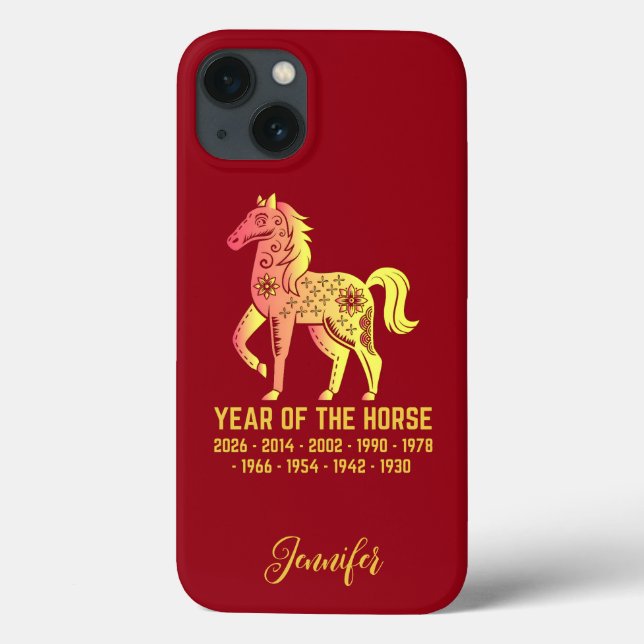 Gold Gradient Year Of The Horse Zodiac Name Red Case-Mate iPhone Case (Back)