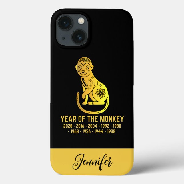 Gold Gradient Year Of The Monkey Zodiac Name Black Case-Mate iPhone Case (Back)