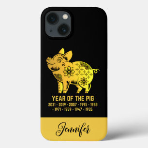 Gold Gradient Year Of The Pig Zodiac Name Black iPhone 13 Case