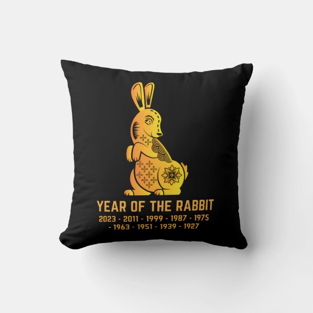 Gold Gradient Year Of The Rabbit Zodiac Black Cushion (Front)