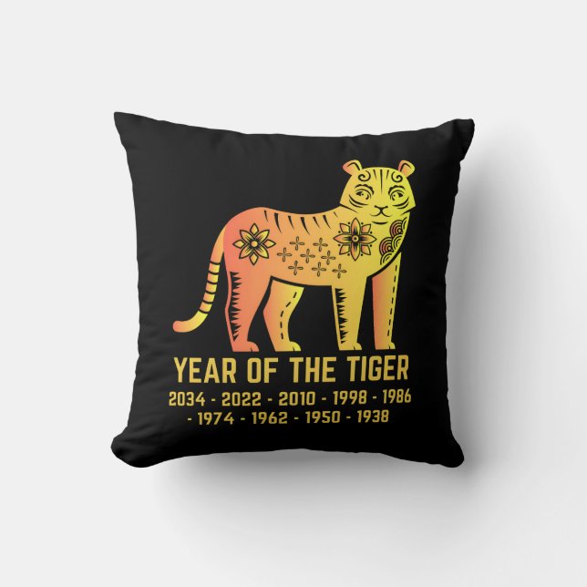 Gold Gradient Year Of The Tiger Zodiac Black Cushion (Front)
