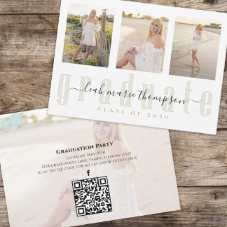 Gold Graduate Calligraphy QR Code Social Media Invitation